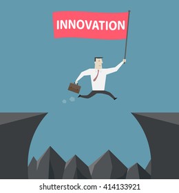 Businessman jumping over the cliff - Vector