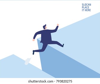 Businessman jumping over gap
business risk and challenge courage  people business concept 
vector flat design illustration banner brochure marketing
isolated background