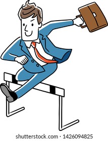 Businessman jumping over the hurdle