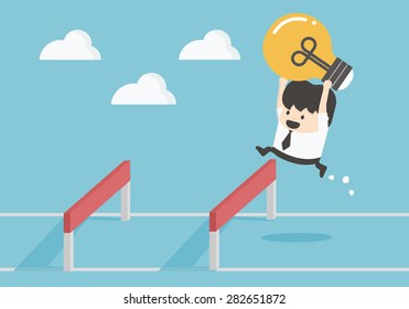 Businessman Jumping Over Hurdle