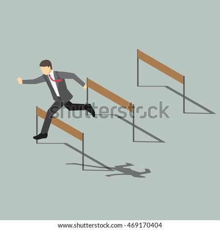 Businessman Jumping Over Hurdle ,Isometric cartoon character