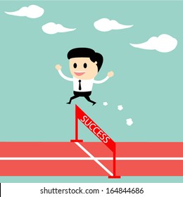 Businessman jumping over hurdle on a running track on the way to success, Business concept vector