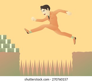 a businessman jumping over objections