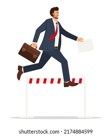 businessman jumping over obstacle successful office worker business man leadership successful strategy horizontal copy space flat vector illustration eps 10