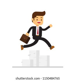 Businessman jumping over obstacles