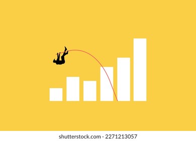 businessman jumping pole vault over growth bar graph. concept of Business growth, increase earning and profit. Minimal Eps10 illustration