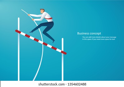 businessman jumping with pole vault to reach the target. vector illustration