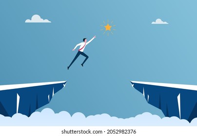 Businessman Jumping Reach Star Between Cliff Stock Vector (Royalty Free ...