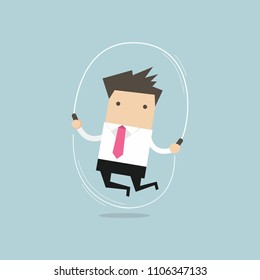 Businessman is jumping rope.