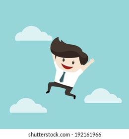 Businessman jumping in the sky