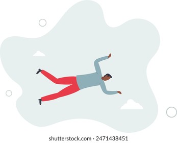 businessman jumping skydiving free fall in the sky with motivation to success.flat vector illustration.