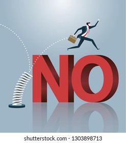 Businessman jumping from spring  to cross the word NO - Business concept vector