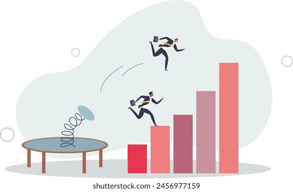 businessman jumping springboard to outsmart competitor.flat vector illustration.
