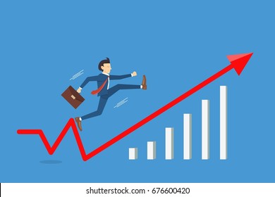 Businessman jumping to success with fast, Business breakthrough success concept,vector illustration