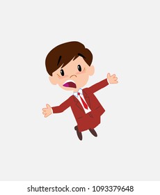 Businessman jumping terrified.