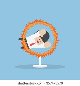 Businessman jumping through the fire hoop, VECTOR, EPS10