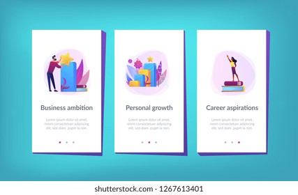 Businessman jumps on graph columns on the way to success. Positive thinking and success achievement, self-confidence concept on white background. Mobile UI UX GUI template, app interface wireframe