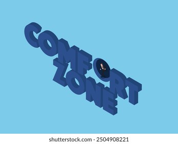 A businessman jumps out of his comfort zone 3d isometric vector illustration