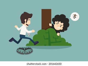 Businessman jumps over trap , eps10 vector format