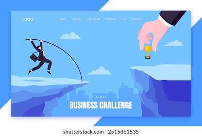 Businessman jumps pole vault over graph bars flat style design vector illustration business concept. Business growth and goal achievement concept.