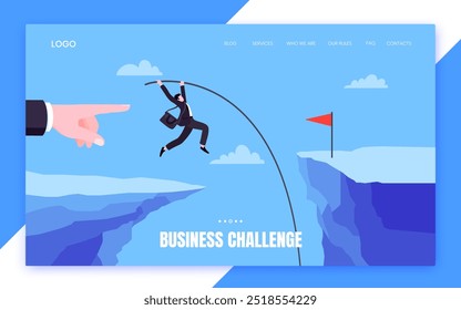 Businessman jumps pole vault over graph bars flat style design vector illustration business concept. Business growth and goal achievement concept.