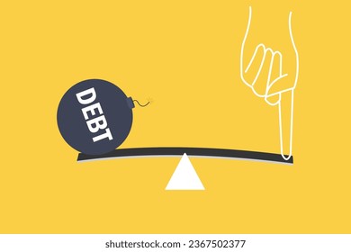 Businessman keeping balance debt on the seesaw concept, vector illustration