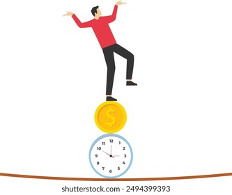 Businessman is keeping balance on life and working time, Vector illustration design concept in flat style

