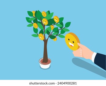 Businessman keeping customers happy for business growth isometric 3d vector concept