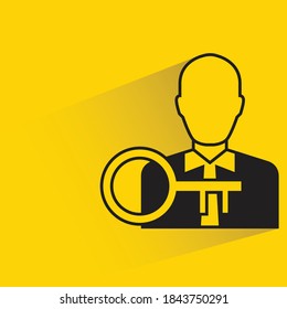 businessman and key drop shadow on yellow background