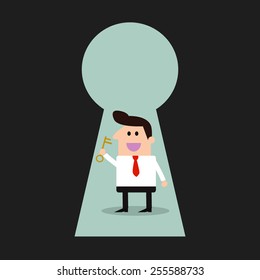 Businessman & key - Keyhole -Illustration 