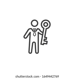 Geschäftsmann mit Schlüsselzeilensymbol. lineares Stilzeichen für mobiles Konzept und Webdesign. Leitfaden für Geschäftslösungen - Vektorillustration - Symbol Symbol, Logo-Abbildung. Vektorillustration-Grafiken