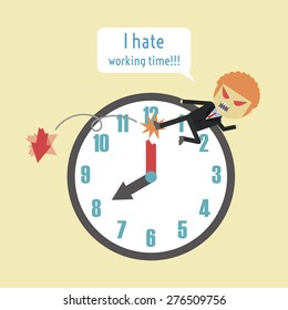 businessman kick a hand of clock, metaphor