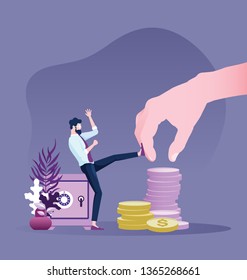 Businessman kick a huge hand trying to grab his profit