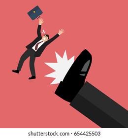 Businessman kicked by his boss big foot. Vector illustration