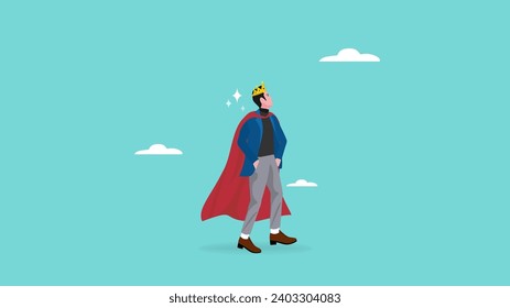 businessman with king costume ambitious to achieve success illustration suitable to describe leadership business concept, confidence businessman concept, high performance businessman illustration