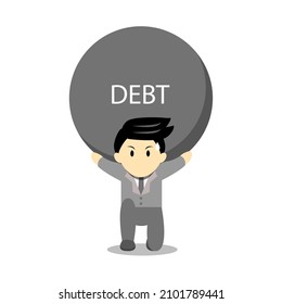 Businessman kneeling on the floor carrying big debt on his back cartoon vector