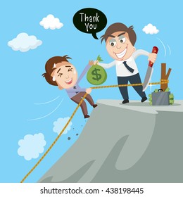 Businessman with knife cutting rope concept business betray, vector  illustration cartoon