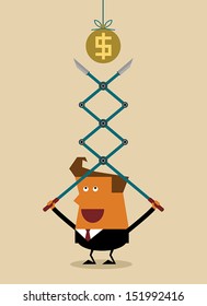 businessman with knives on extended arms, business idea