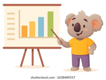 businessman koala in office making presentation with company profit charts