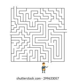 Businessman Labyrinth Choosing Path Way Challenge Flat Vector Illustration