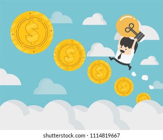 businessman up the Ladder Coin steps of the coins to the concept of career