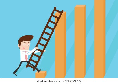 Businessman with ladder and graph