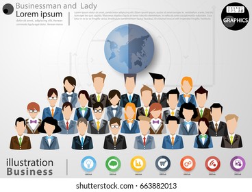 
Businessman and  Lady 26 person -  modern Idea and Concept Vector illustration Business Infographic template with Earth,arrow,Circle, icon.