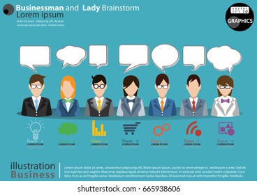 Businessman and  Lady Brainstorm 7 person -  modern Idea and Concept Vector illustration Business Infographic template with Speech bubble,arrow,Circle, icon.
