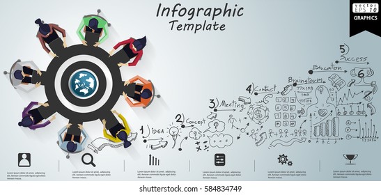 Businessman and Lady Brainstorm Propel Cog, Success modern Idea and Concept Vector illustration Infographic template with  Lined pattern,graph,arrow,icon.