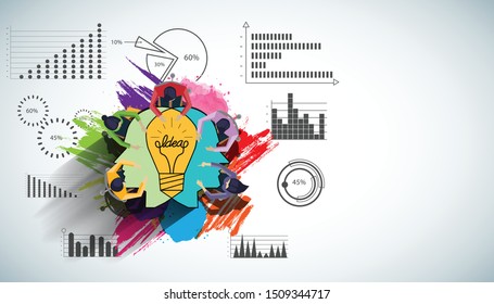 Businessman and Lady Brainstorm  for Success with Human head Light bulb two heads ,icon business plan  data  - Creativity modern Idea and Concept illustration.