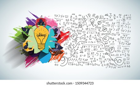 Businessman and Lady Brainstorm  for Success with Human head Light bulb two heads ,business plan  data  - Creativity modern Idea and Concept illustration.
