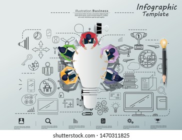 Businessman and Lady Brainstorm  for Success with lamp, icon Business, Creativity modern Idea and Concept illustration  Infographic template.