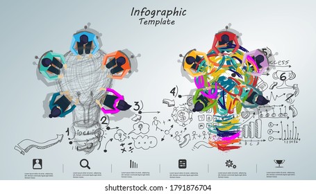 Businessman and Lady Brainstorm Brainstorm Success, Sketch plan,modern Idea and Concept Vector illustration Infographic template with lamp,Lined pattern.