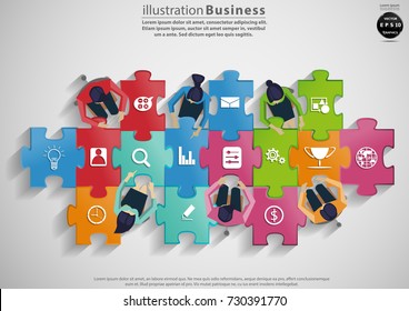 Businessman and  Lady Brainstorming -  Per Jigsaw Pictures of Success - modern design Idea and Concept Vector illustration Business  Infographic template with icon.